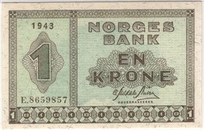 1 krone 1943 E.8659857. Kv.0