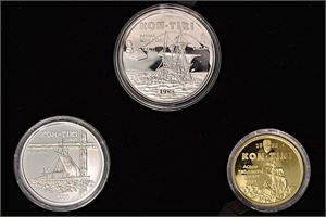 Kon-Tiki myntsett utgitt 1988 i 3.500 eksemplarer, med en gullmynt (7,5g/900), en 1 unse palladium-mynt og en 1 unse sølvmynt. Proof