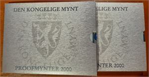 Mynt Proofsett 2000, 2 stk, strøken kvalitet.