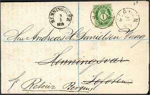 Noen norske merker og over 90 brev på egenmonterte ark. Mye forskjellig. Bl.a. stempler fra jernbane og båt samt 4-rings og KPH.