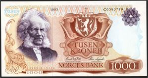 1000 kroner 1983, serie C 0380770. God 1+