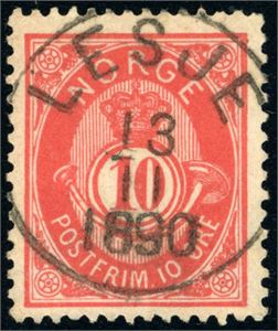 53 III c. 10 øre 20 mm, vakkert stemplet "Lesje 13.11.1890".
