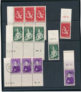 SAARLAND o Mi 354-56 1954 Volkshilfe 4 serier inkl marginaler oppe og nede