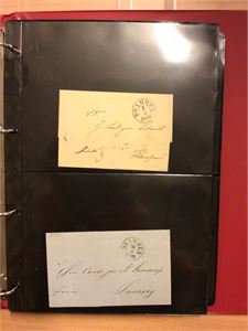 Prefil Samling i album  16 prefil/portofri brev , alle stemplet Drammen.  Medf. også brev fra Drammen 1819 til Bordeaux med flere stempler.