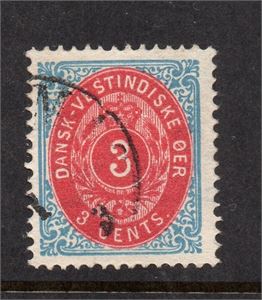 DANSKA VÄSTINDIEN F6d 3 cents stpl  med omv ram (F 6 000:-)