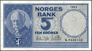 5 kroner 1963, serie K.9446152. 0