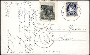 121. 15 øre Posthorn på postkort, annullert med hjelpestempel "Lena 9.1.22" (OP).