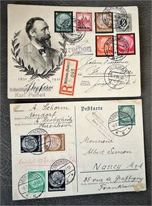 REICH-HELSAKER 2 stk 1934/36, begge oppfrankerte, en til Frankrike