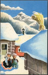 Aukrust. To barn ser på Juleneket. Mittet, serie N 2689. Ørsmå flekker. K-1