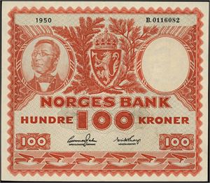 100 kroner 1950, serie B.0116082. 01
