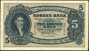 5 kroner 1938, serie P.7871728. 1/1+