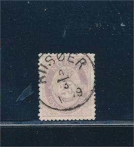 Nk 28 o. Pent, nesten fullstemplet "RIISØER  ?-3-1879". Attest Lasse Nielsen
