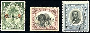 Liberia. 1 c overprinted "Ordinary", twelve "Specimen"-stamps and six Waterlow file copies.