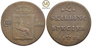 2 skilling 1832 Carl XIV Johan. Kv.01