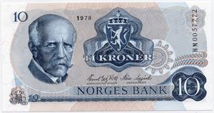 10 kroner 1978 HM erstatningsseddel. Kv.0