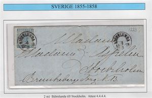 F2m 4 skill b:co på brev avstämplat Björnlunda  4.3.1858, intyg H.O.W, "praktobjekt", 4,4,4,4