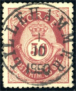 30. 50 øre skravert Posthorn, rettvendt fullstemplet "Lillehammer 1.10.1890".