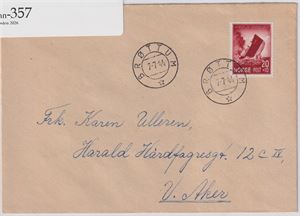 NK 324, 20ø Skipsforlis på bruksbrev st. Brøttum 7-7-44, sendt til V.Aker