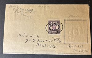 USA Helpost omslag 1c Franklin (Scott W 405 d) albino farge. Oppfrankert med 3c Lincoln. Ikke oppført i Scott, selges as-is, se bilde fra katalog