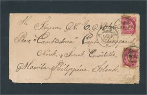 Nk 77 I på oppsplittet brev med innhold til Manila, Filippinene stemplet "ONSØ 16 XI 98"