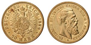 Tyskland 20 Mark 1888A Kv 1+/01