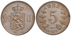 5 øre 1876 Oscar II. Kv.0