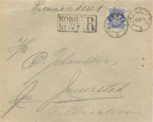 NK 103 Sigerfjord 16-IV-14 på pent REK-brev til Vesteraalen.  Transitst. bak "Lofotens … posteksp D.