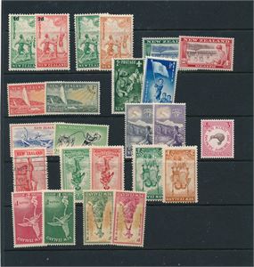 NEW ZEALAND xx/x/o diverse serier og 2 postfriske miniark. Hengslet satt opp-ned