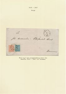 NK 8 og 9 4 og 8 skilling Våpen 1863 = 12 skilling stemplet "Hønefos 29.8.1867" på pent trippelvektig brev sendt til Drammen