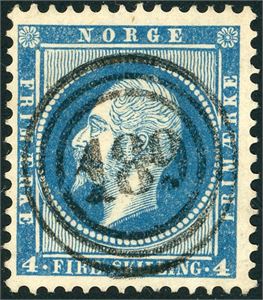 4. 4 skilling Oscar, anert med nummerstempel "189" (Lyngdal, VA).