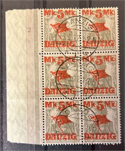 DANZIG o Mi 30 II, 5Mk på 2pf med spiss nedover stemplet "DANZIG 13.3.22". Ingen garantistempler (€ 1020)