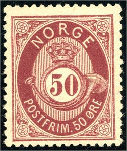 30. 50 øre skravert Posthorn. (2.000,-).