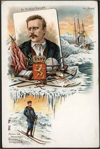 To dekorative tyske kort: Et med Nansen og et med Andrée. K-3