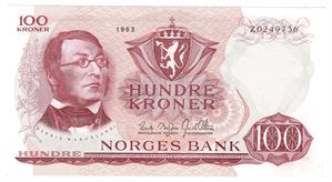 100 kroner 1963 Z.0249736. Erstatningsseddel. Kv.0/01