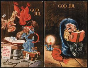 AUKRUST. 2 av 4 kort i Oppi serien 594. Begge postgått. Kv. 1-2