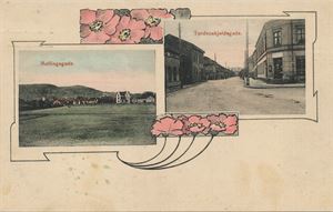 Drammen - Mallingsgade og Tordenskjoldsgade.  Flott 2 motivs, kolorert kort  (No.27) stemplet Drammen 23-XII-08