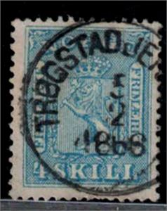 Nk 8 IIb o. Pent stempel "TRØGSTAD JER(NBANESTATION) 5-2-1866"