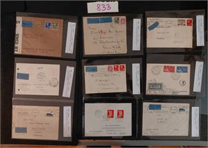 9 brev og kort til utlandet 30-40-tallet