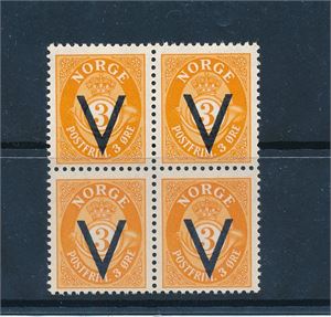Nk 263 xx. 3øre V med vannmerke i 4-blokk (Hk 140)