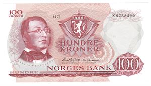 100 kroner 1971 X. Erstatningsseddel. Kv.0