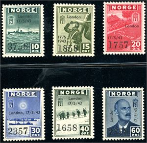 333/38. Londonmerkene med overtrykk i komplett serie.