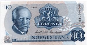 10 kroner 1981 HH erstatningsseddel. Kv.0