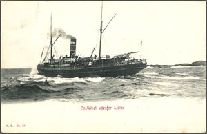 D/S Olav Kyrre. Postskibet udenfor Lister. Brukt i 1906. K-2