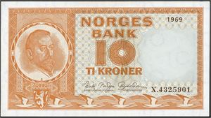 10 kroner 1969, serie Z.0513687. Erstatningsseddel. 0