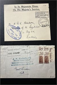 SOUTH AFRICA/SWA Brev til England 1946 og SWA innenlands tjenestebrev  1927