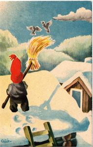 Postkort. Aukrust, Nisse setter opp julenek