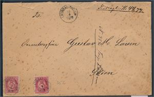 NK 25x2 på pent banco brev st "Laurdal i Thelem 10-4-1878". Segl fra "Laurdals Poståbneri" bak.