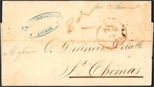 A complete unfranked letter from Jacmel, Haiti to St. Thomas, with a Crowned "Paid at jacmel" on front, and on reverse two postmarks from Jacmel and "St-Thomas Sp 29 1861".