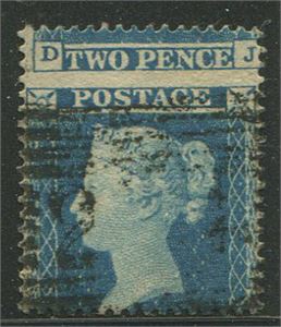 1854 2 pence blue SG19 error misperforation