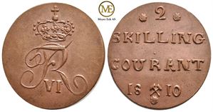 2 skilling 1810 Frederik VI. m/rosetter. NMD.5a. Kv.0